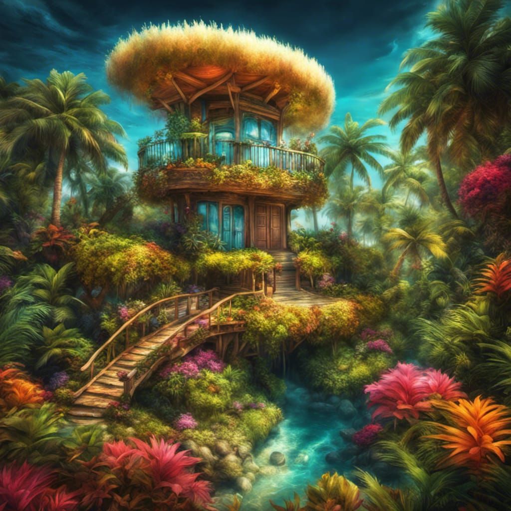 Fantasy Island Cottage in Abstract Art Style