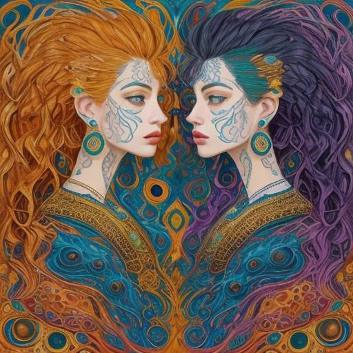 Abstract Portrait in Expressionist Style with Symmetrical Wo...