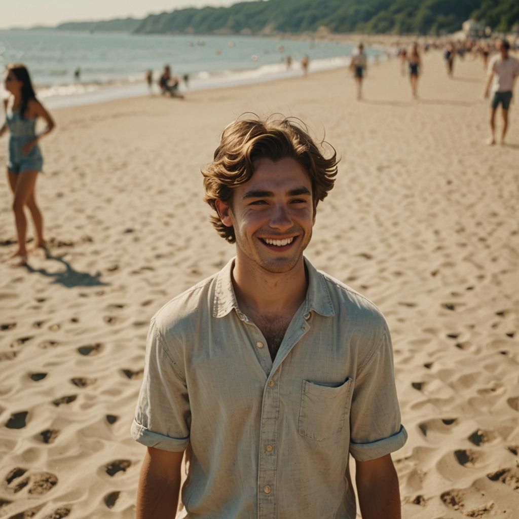 Beach Scene with Smiling Girl in Summer
