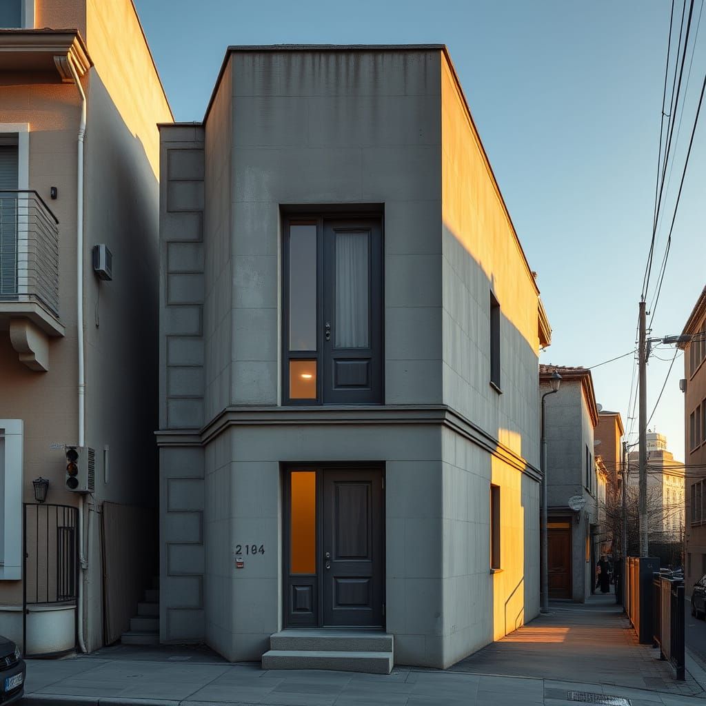 Concrete House with Useless Door: Golden Hour