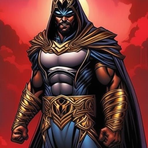 Golden Armored Arabian Superhero Comic Book Art