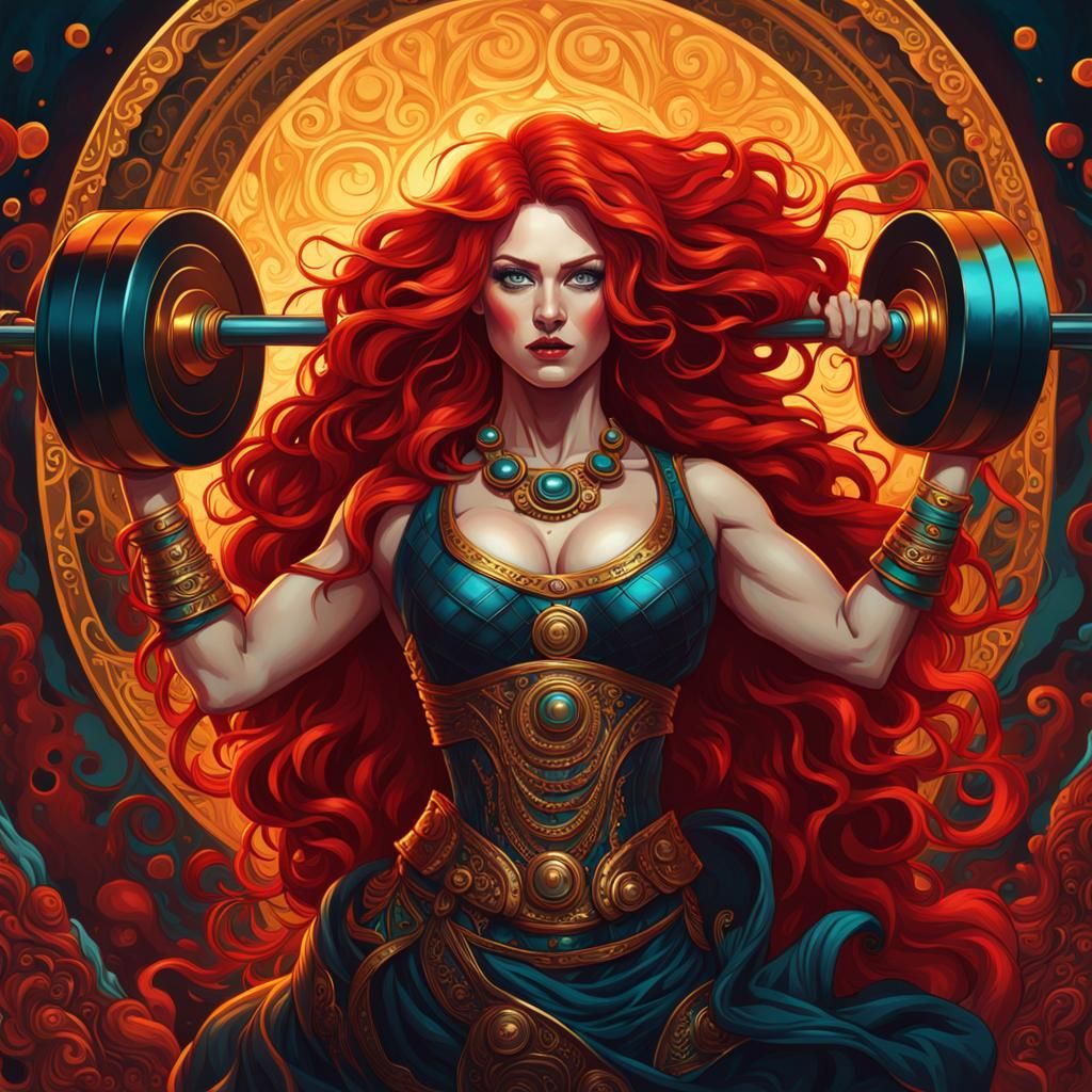 Intensely Realistic Woman Lifting Weights in Expressionist S...