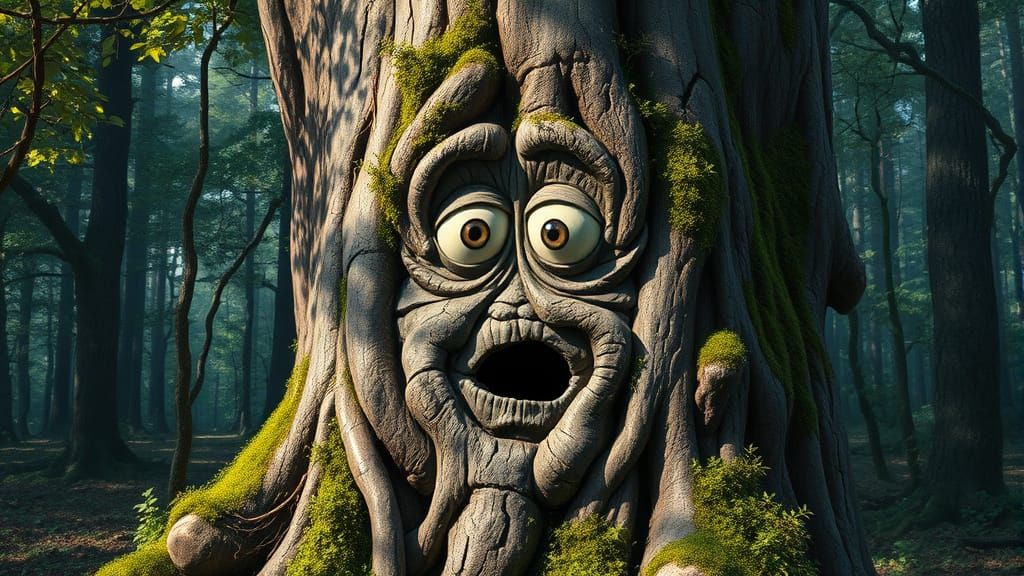 Ancient Tree Trunk with Anime Manga Scan in a Fantastical Fo...