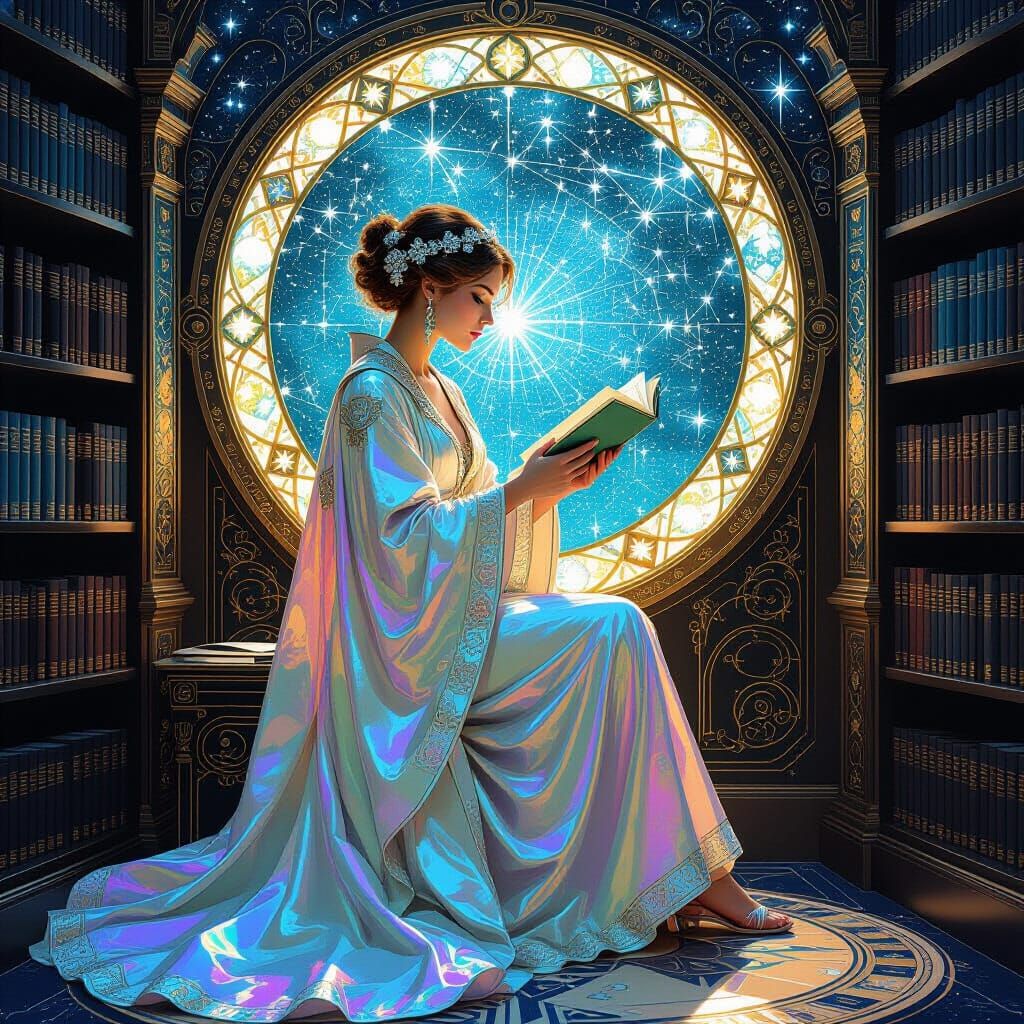 Celestial Librarian Catalogs Constellations in Art Nouveau S...