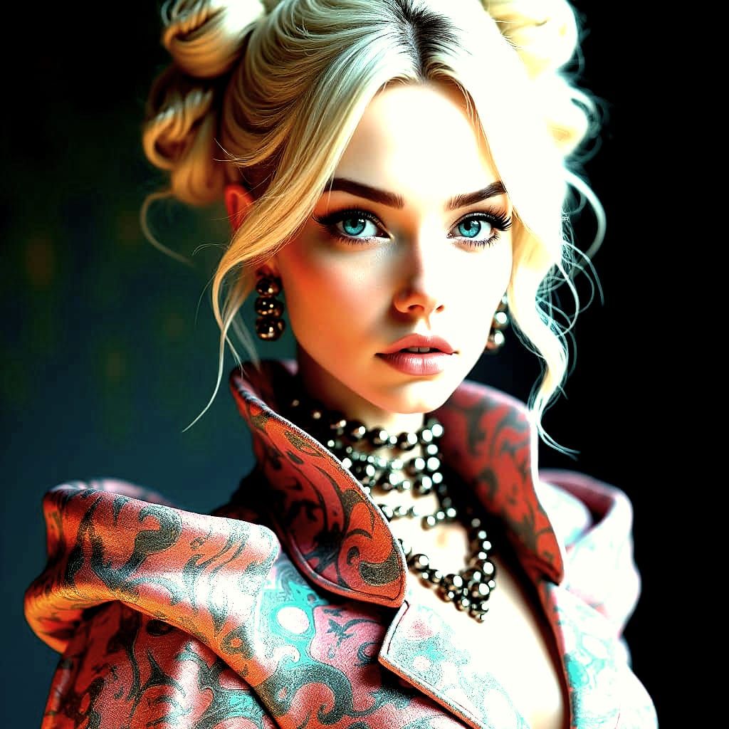 Blond Woman Portrait with Punk Jewelry in Matte Painting