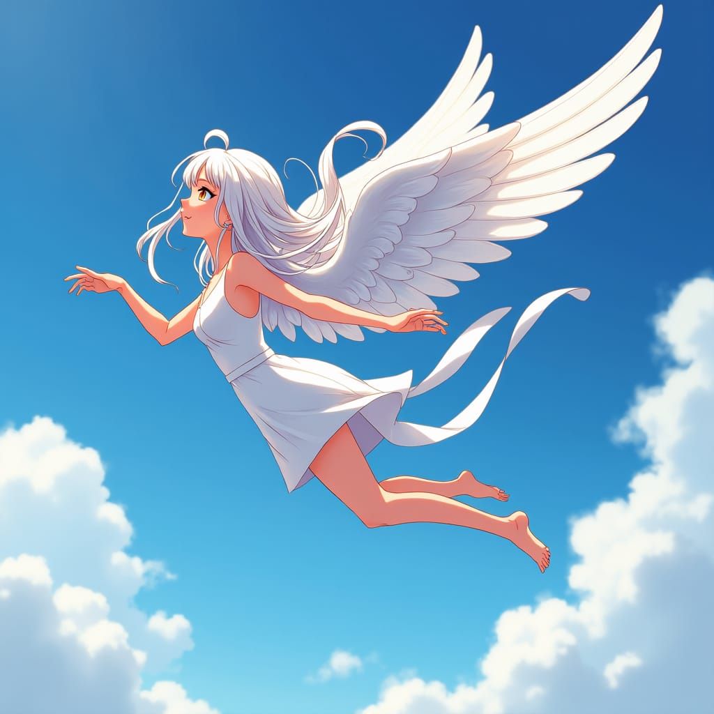 Elegant Angel Soaring in Manga Style