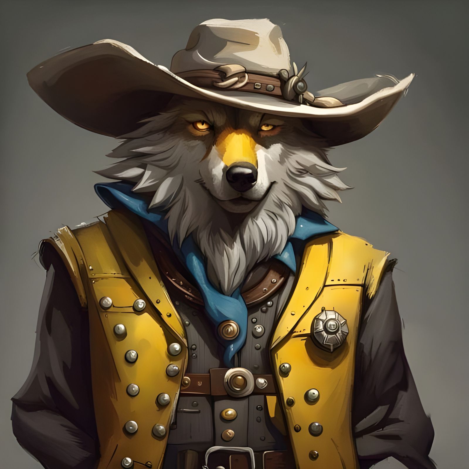 Anthropomorphic Wolf Sheriff Portrait in Detailed Digital Ar...