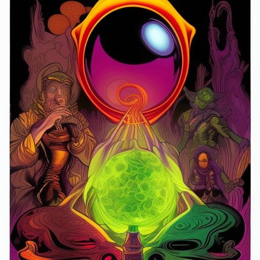 Psychedelic Warlock and Crystal Ball Comic Art