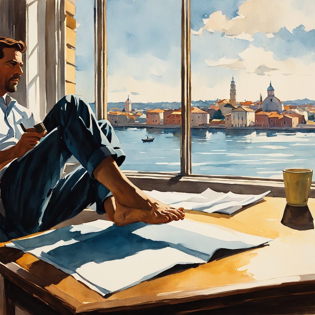 Watercolor Foot Study in Canaletto and Hopper Style