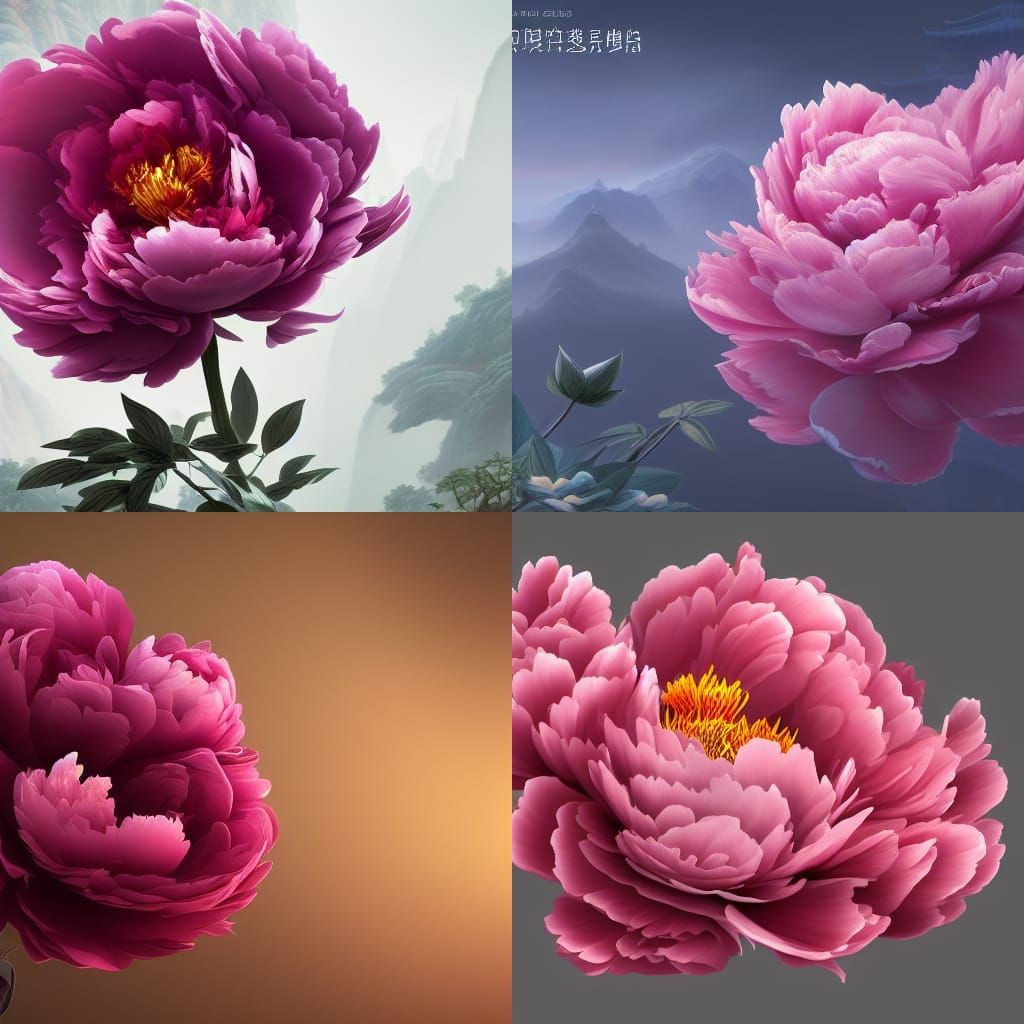 Elegant Chinese Peony Flower in Detailed Matte Painting