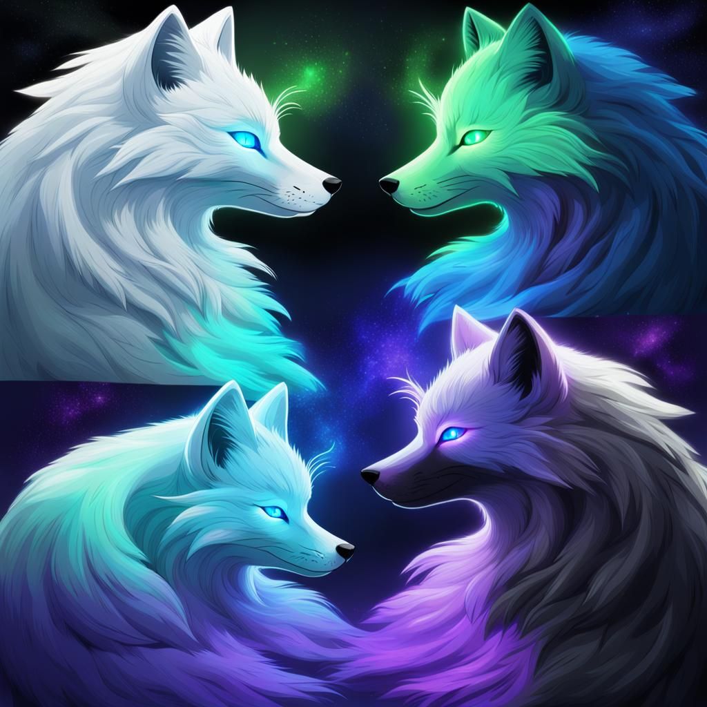 Three Mystical 9 Tailed Foxes in Enchanted Realms