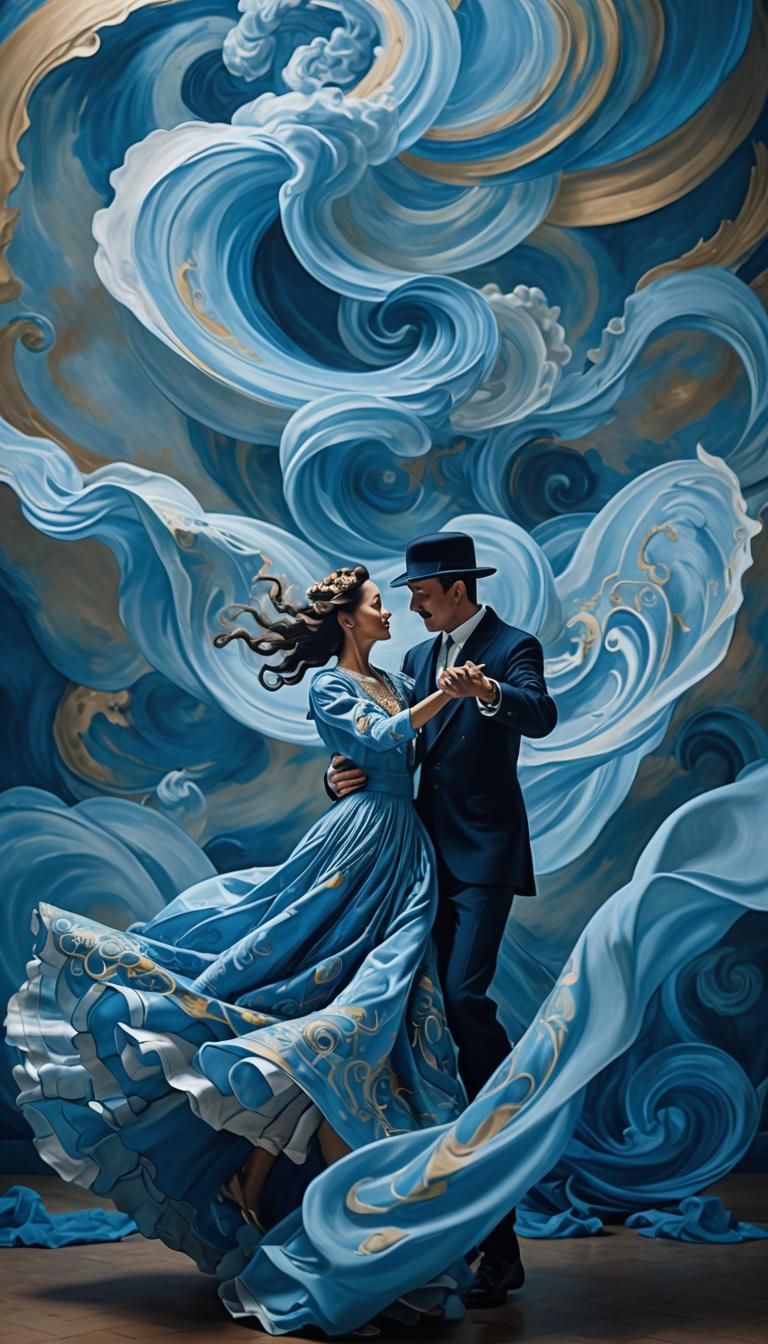 Surrealist Couple Dancing in Dreamlike Superposition