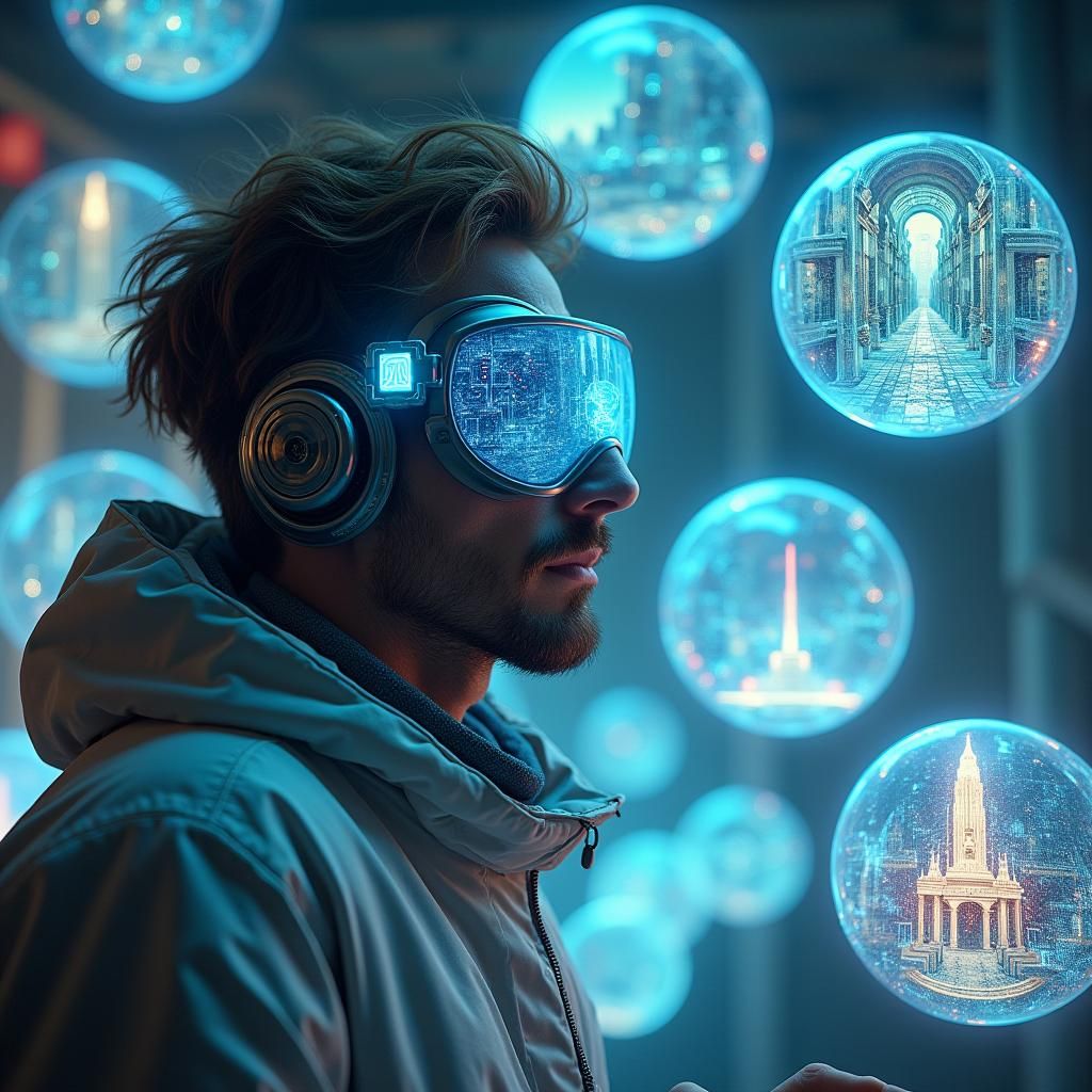 Scientist with Cyberpunk Glasses in Futuristic Lab