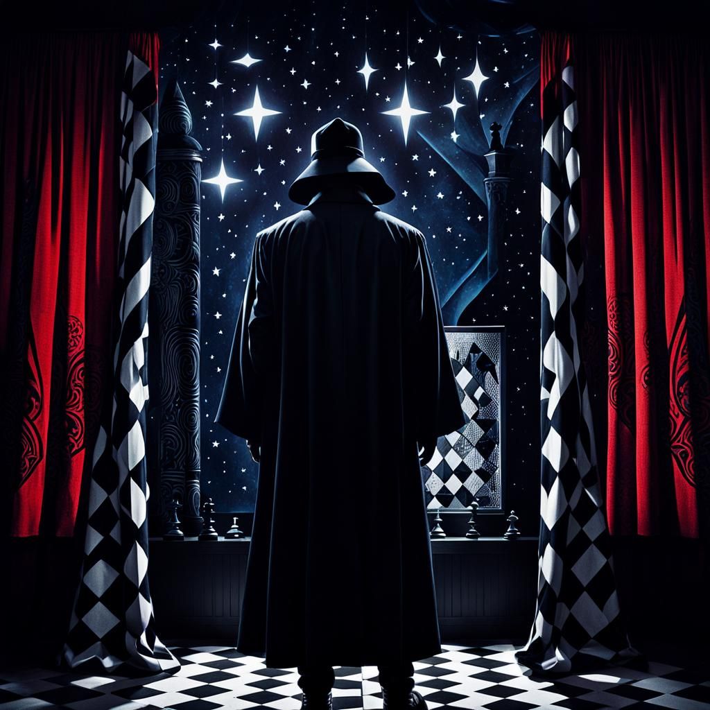 Mysterious Figure in Expressionist Chess Theatre