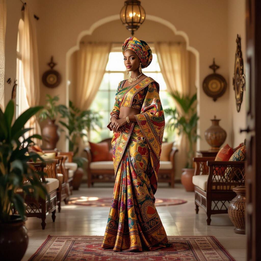 Nigerian Woman in Traditional Attire in Decorated Room