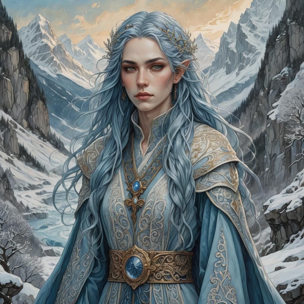 Detailed Portrait of an Ice Mage in Winter
