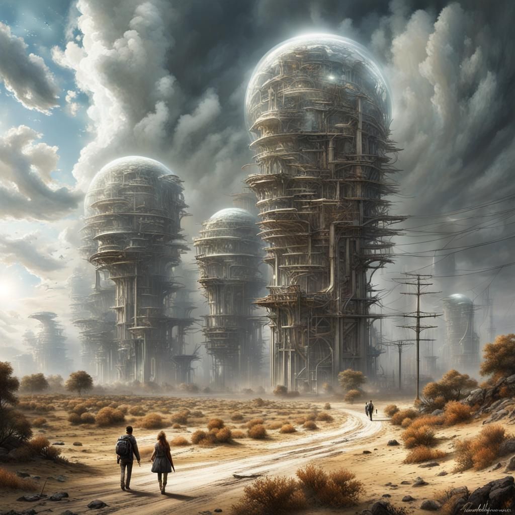 Futuristic Post-Apocalyptic Cityscape with Mechanical Creatu...