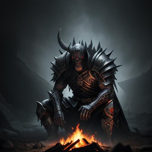 Demon Warlord on Throne in Dark Fantasy Style