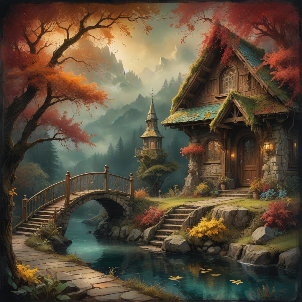 Hyper-Realistic Swiss Chalet in Foggy Autumn Mountains