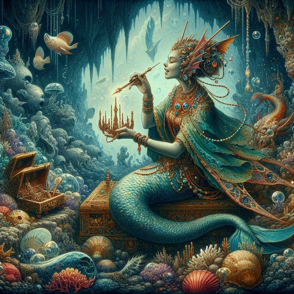 Underwater Aetherpunk Enchantress in a High Fantasy Style