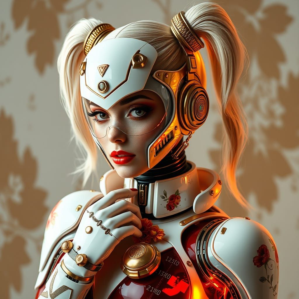 Futuristic Harley Quinn Robot in Hyper-Realistic Style
