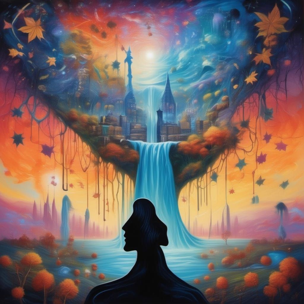 Galaxy Merges with Cityscape in Surreal Double Exposure