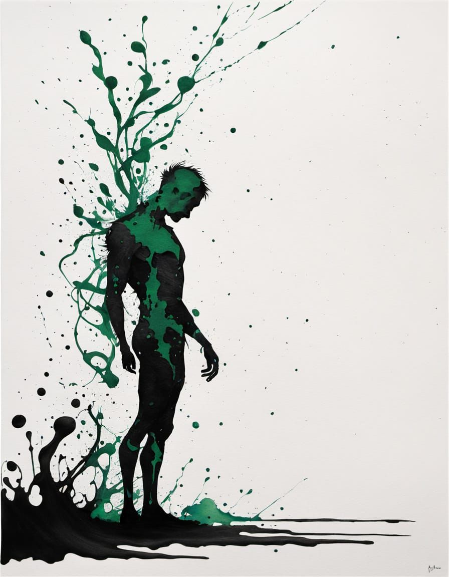 Ink Silhouette with Vines in Monochrome