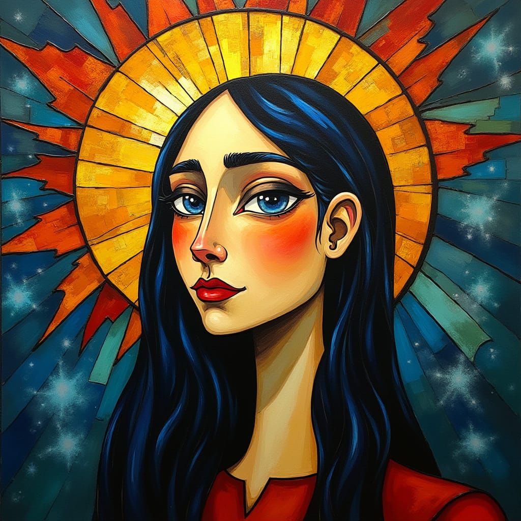 Cubist Lady of Wisdom and Light in Picasso Style