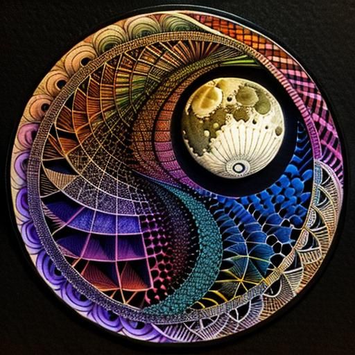 Vibrant Fractal Sunset Zentangle