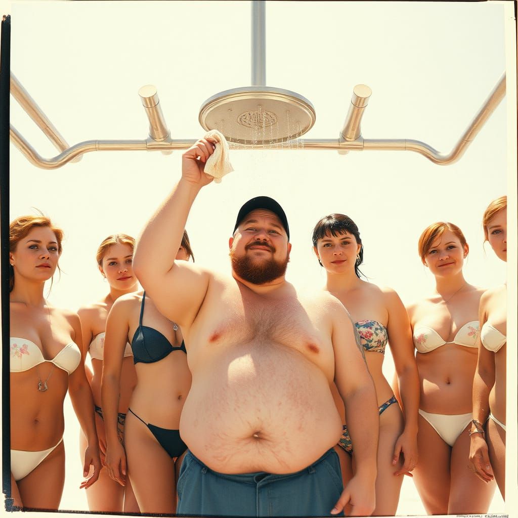 Redheads' Beach Shower: Vintage Polaroid Style Portrait