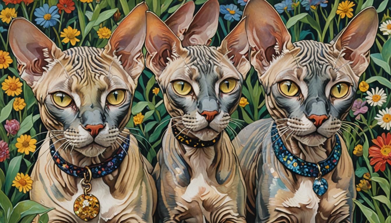 Mystical Feline Gathering in Vibrant Garden Setting