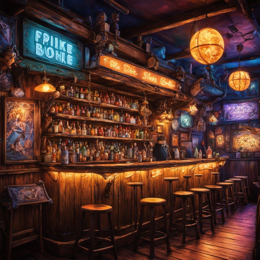 Bustling Fairy Dive Bar in Comic Book Style