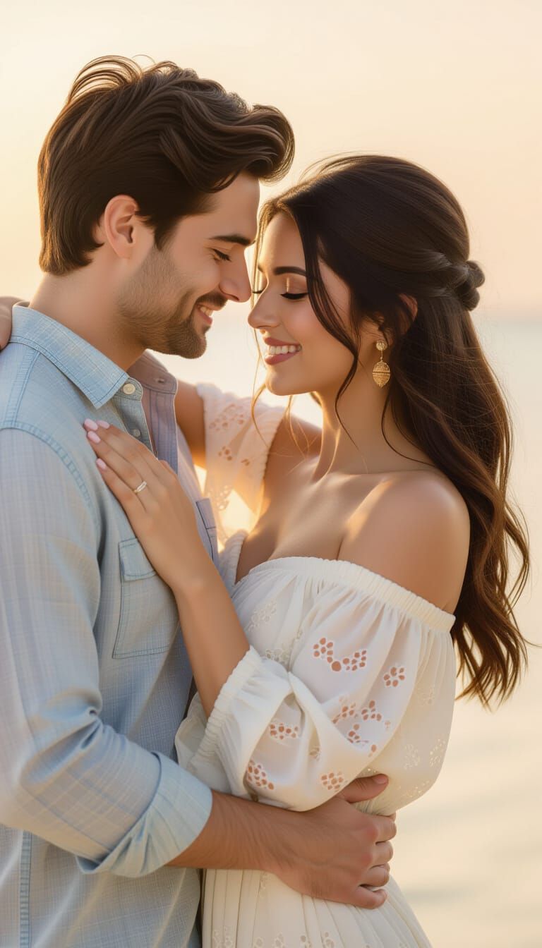 Affectionate Couple Embrace in Soft Lighting