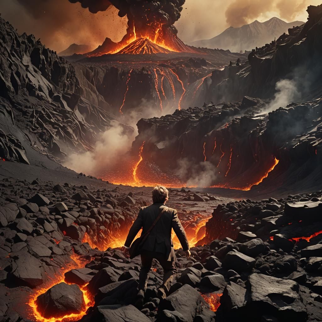 Fiery Descent: Digital Matte Painting of Volcanic Doom
