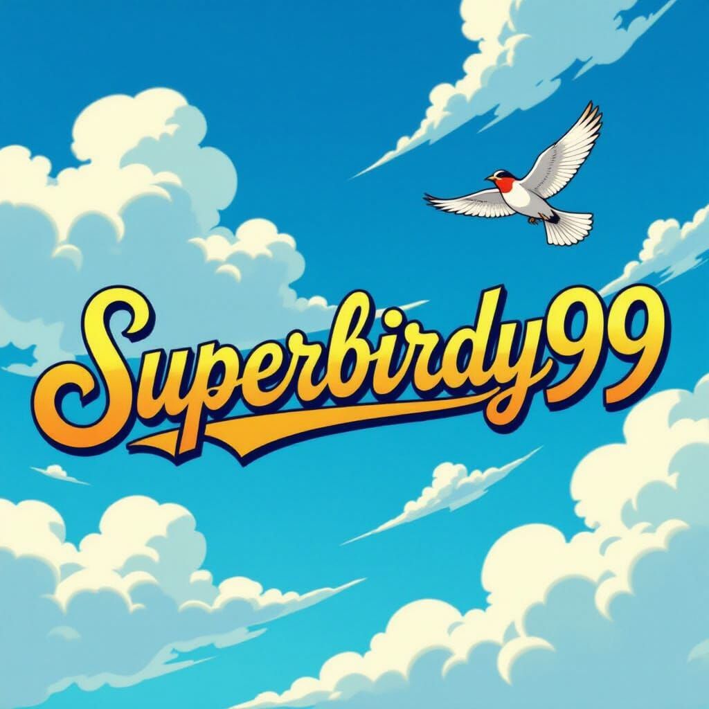 Golden Banner with Bird in Flight in Whimsical Style