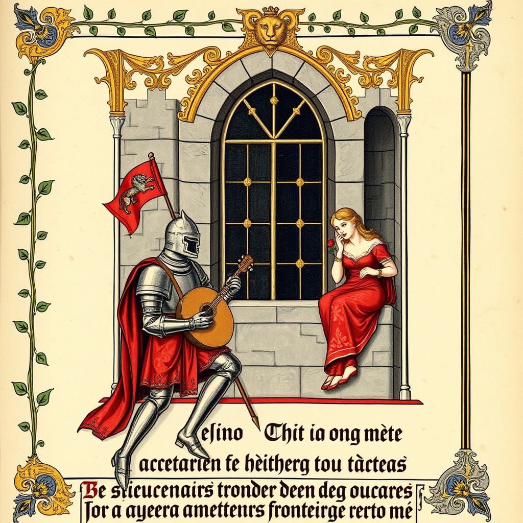 Medieval Knight Serenades Maiden in Castle