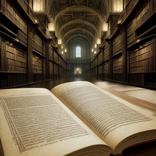 Grand Historical Library with Ancient Books