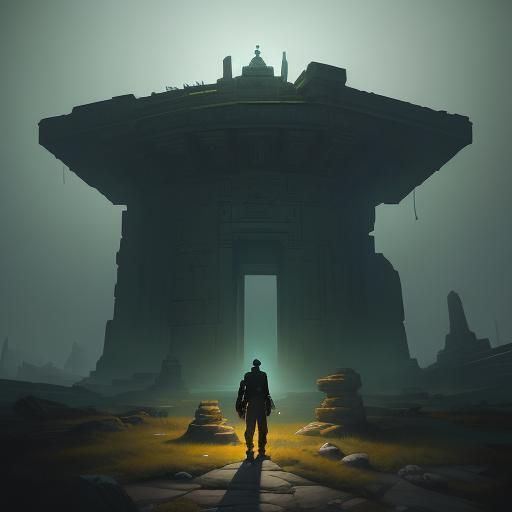 Spock on Vulcan Temple in Digital Art Style