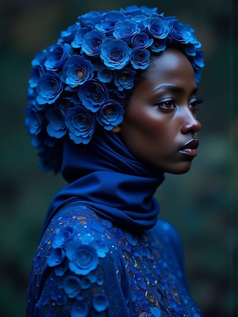 Rose-Adorned Woman in Art Nouveau Style