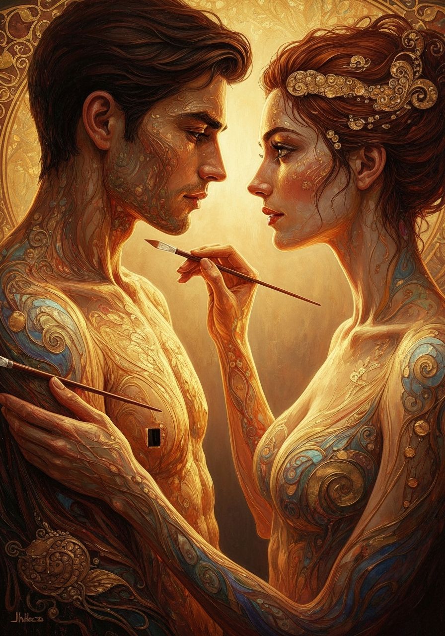 Surreal Romantic Oil Painting: Love Emerges from Canvas