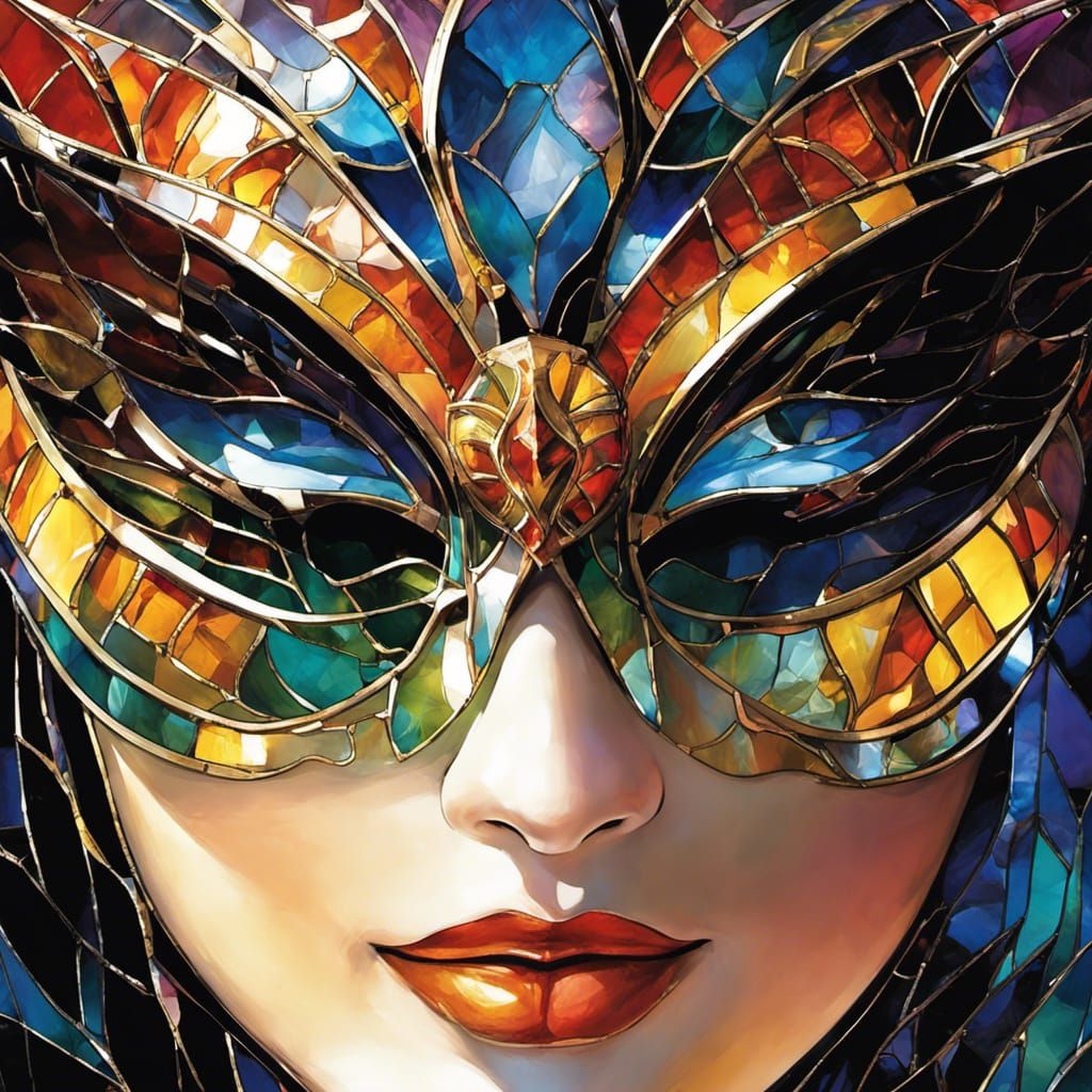 Stained Glass Art of Goddess with Masquerade Mask