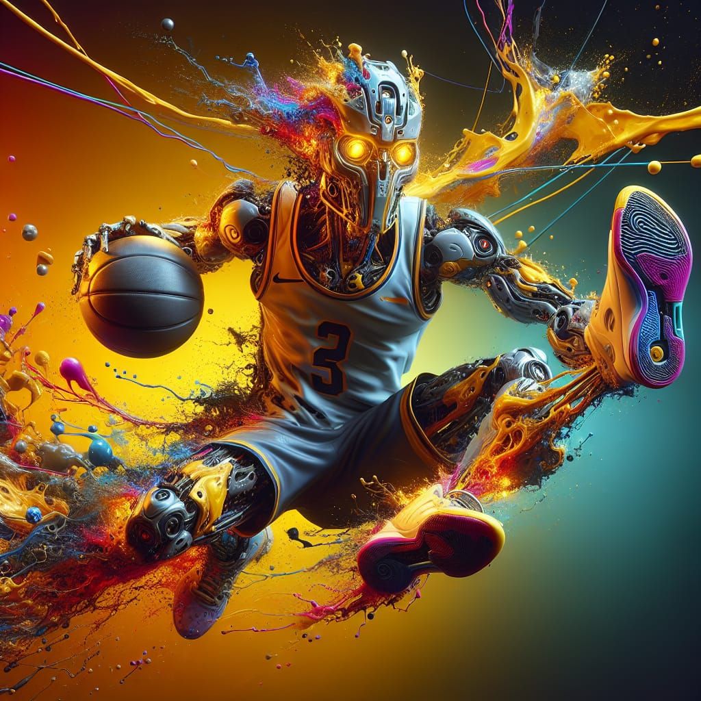 Cyborg Basketball Player in Graffiti Street Art Style