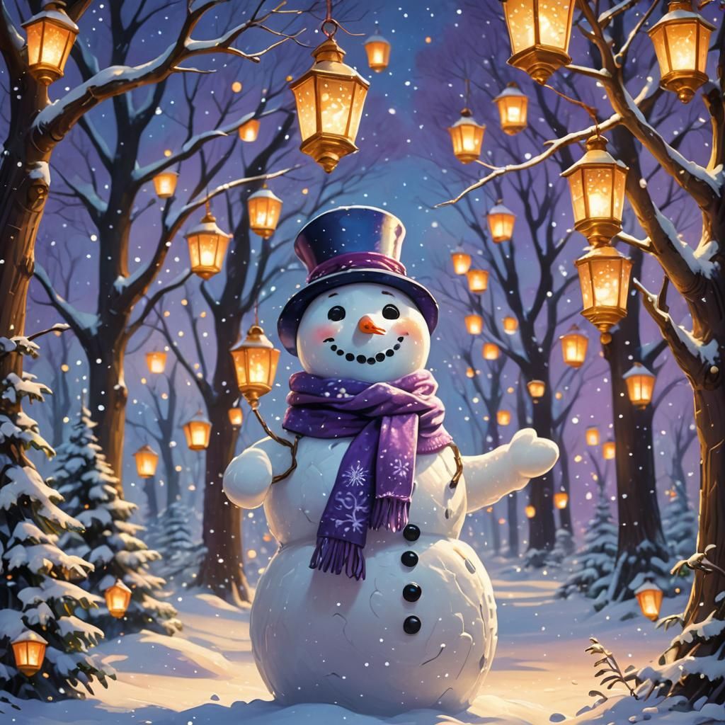Snowman in Whimsical Winter Wonderland Concept Art