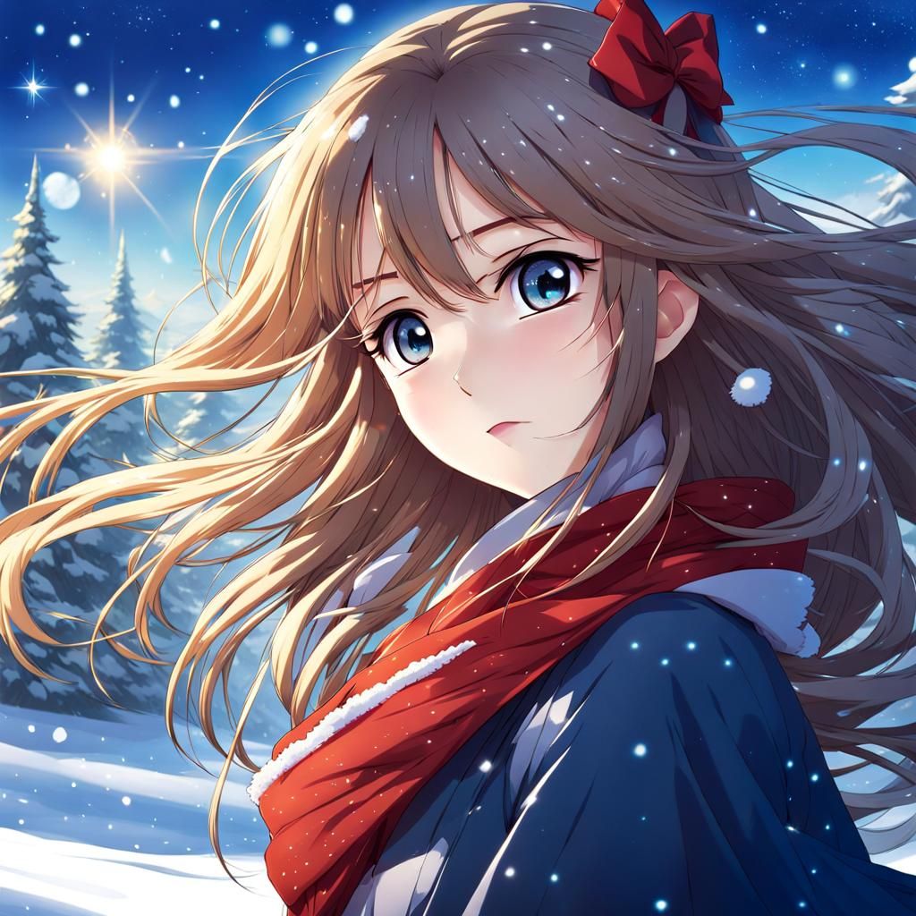 Anime Girl with Snow: Japanese Manga Style
