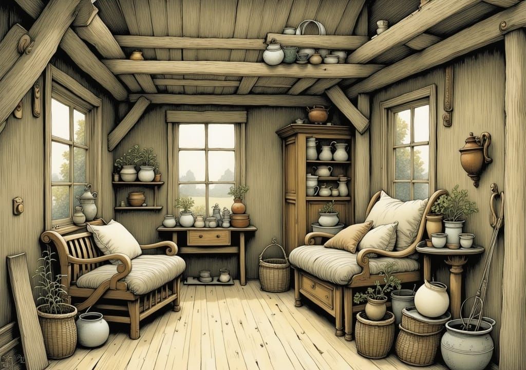 Vibrant Whimsical Cottage in Intricate Watercolor Style