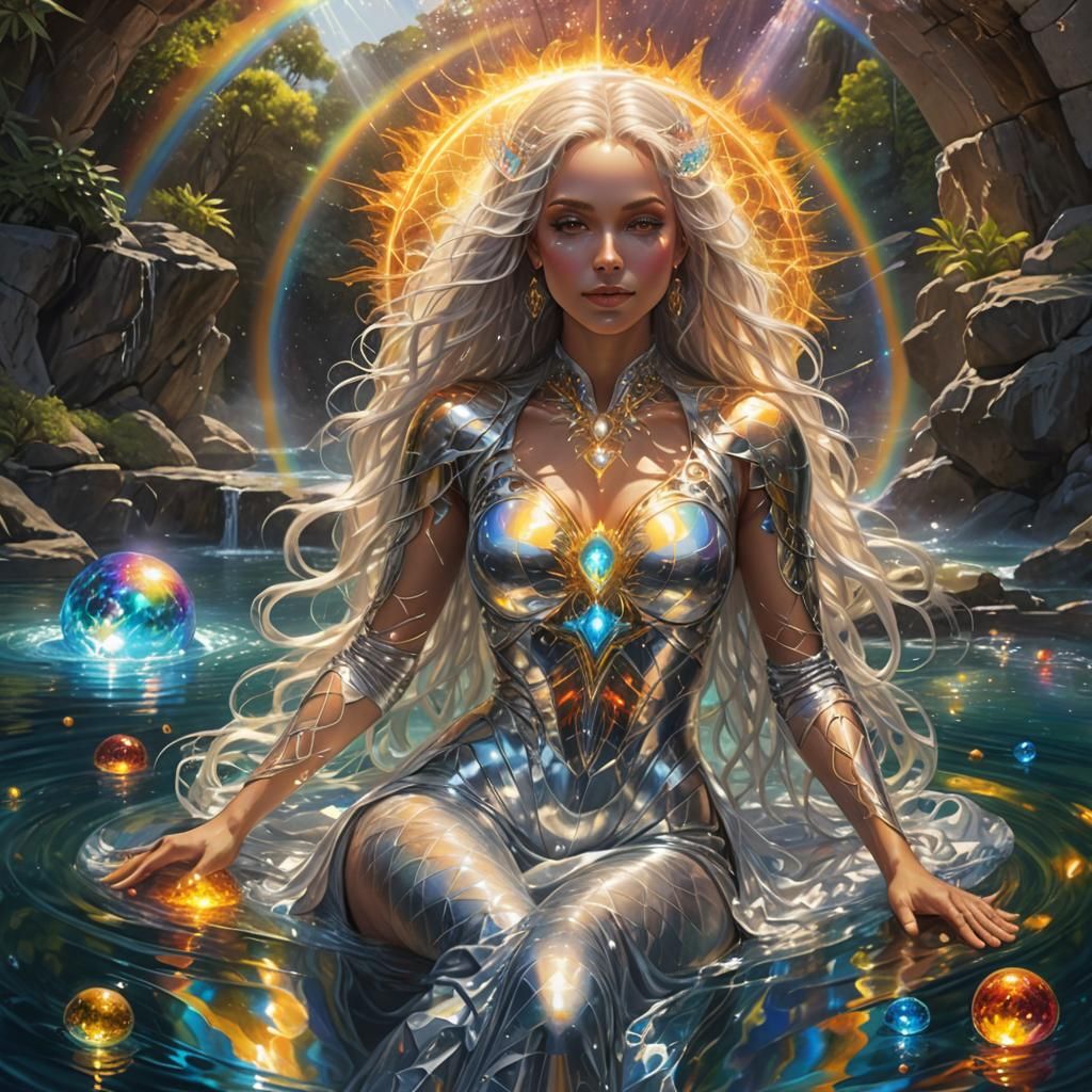 Celestial Being Lounging with Orb in Grotto