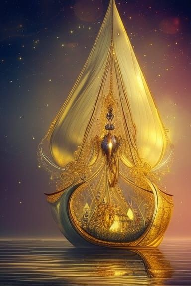 Golden Fairytale Pirate Ship with Silver Sails