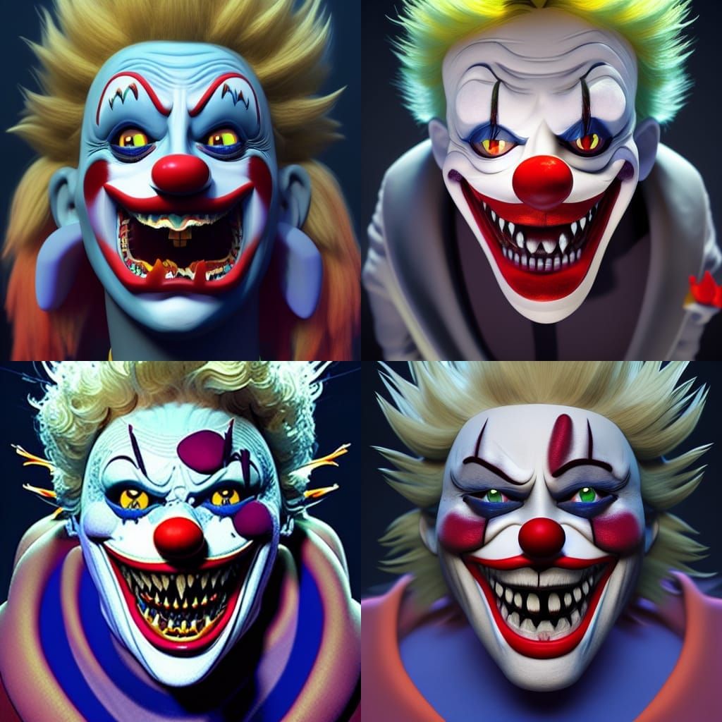 Creepy Clown with Flaming Hair: 3D Digital Art
