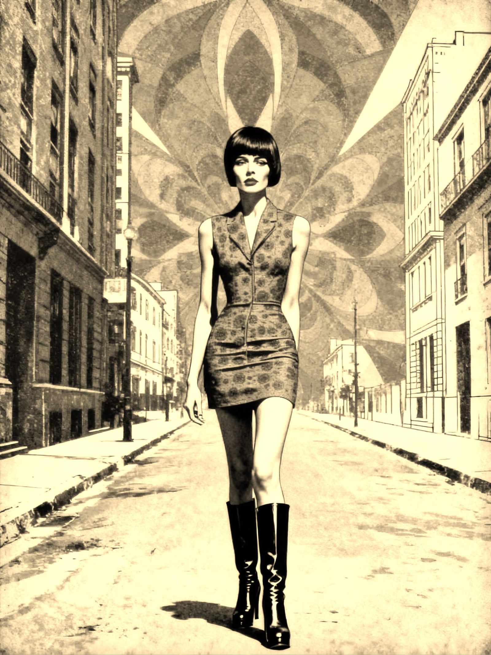 1960s Fashion Model with Psychedelic Background