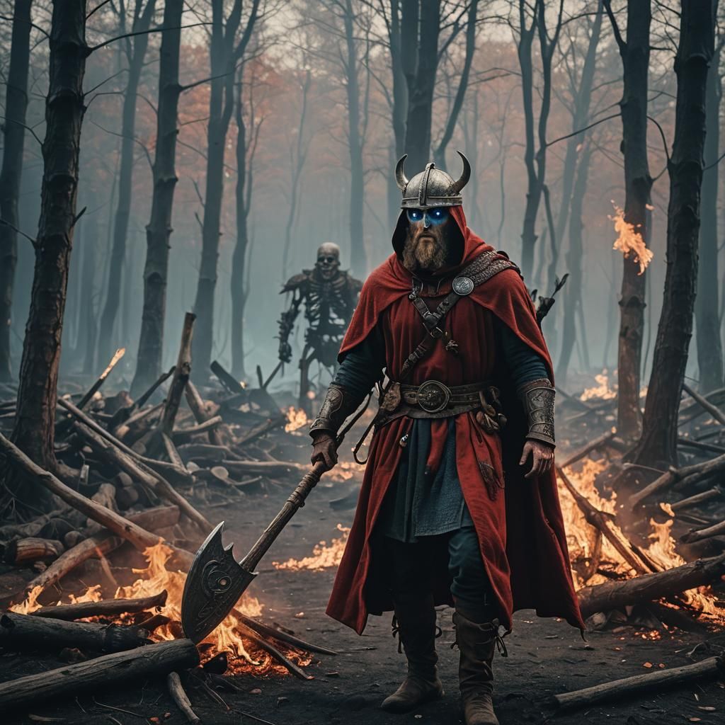 Viking Warrior with Skeleton Guard in Cinematic Style